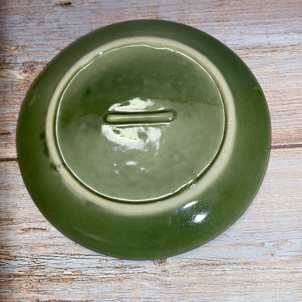 French Art Nouveau Plates in Green Embossed Floral Patterns Dark Green Set of 2 - Picture 6 of 7
